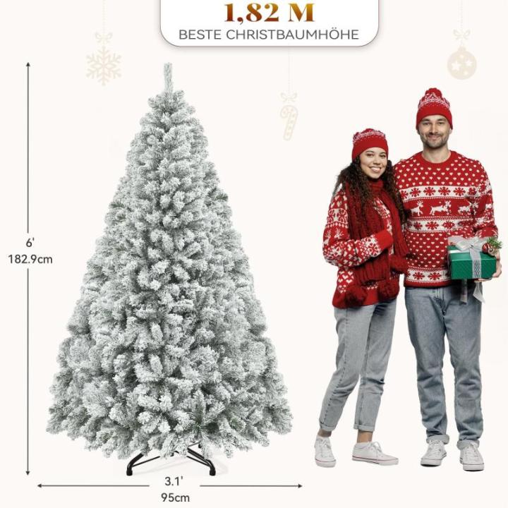 Kunstkerstboom met sneeuw, ca. 880 takken, dennenboom met klapsysteemframe en opvouwbare metalen standaard, snelle montage voor thuis, kantoor, winkels, 182 x 95 cm diameter
