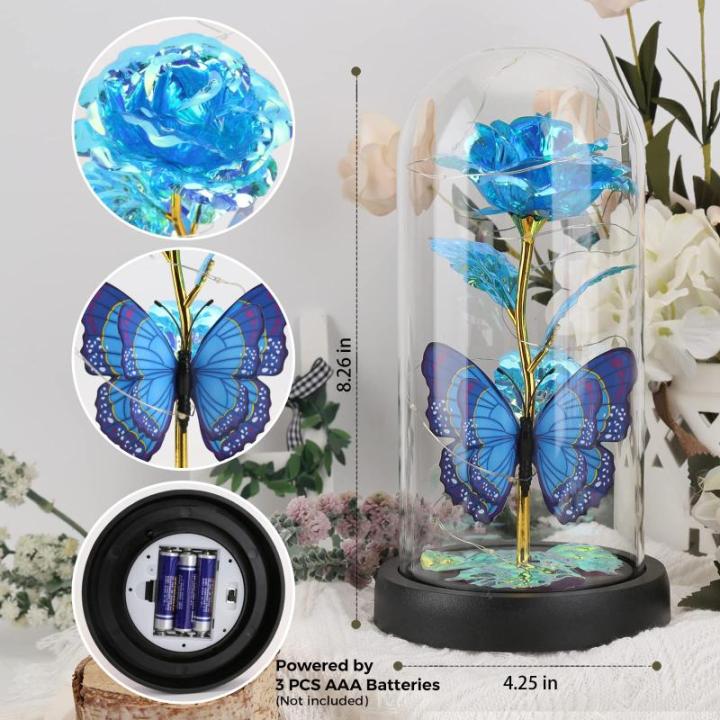 Eeuwige roos, mooie en het beest, Galaxy Rose, cadeau voor vriendin (vlinderblauw)