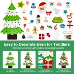 Vilten kerstboom voor kinderen, doe-het-zelf vilten kerstboomset, 3.2ft vilten kerstboom voor peuters met 30 stuks afneembare ornamenten en 5M LED-verlichting, wandhangende vilten 