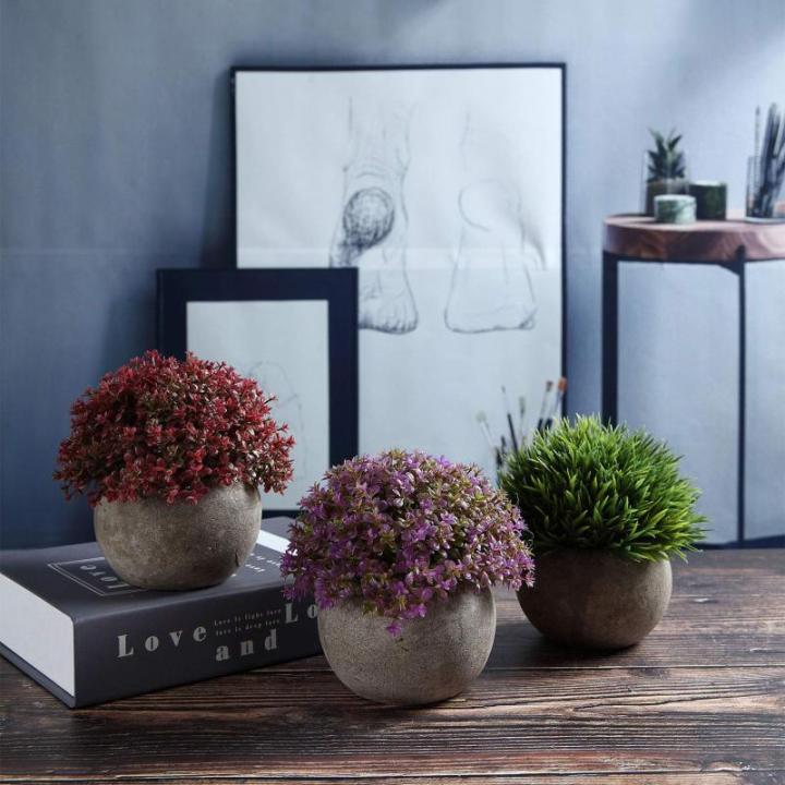 Plastic Nep Planten met Potten Decoratieve Kleurrijke Levensechte Bloem voor Thuis/Kantoor Decor Pack van 3