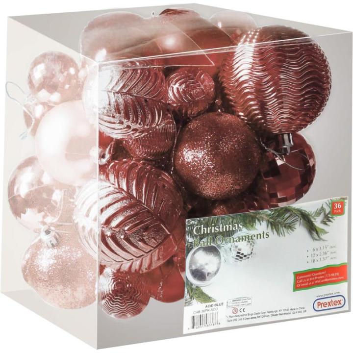 champagne kerstbalornamenten voor kerstversiering - 36 stuks kerstboom onbreekbare ornamenten met ophanglus voor vakantie- en feestdecoratie (combo van 6 stijlen in 3 maten)