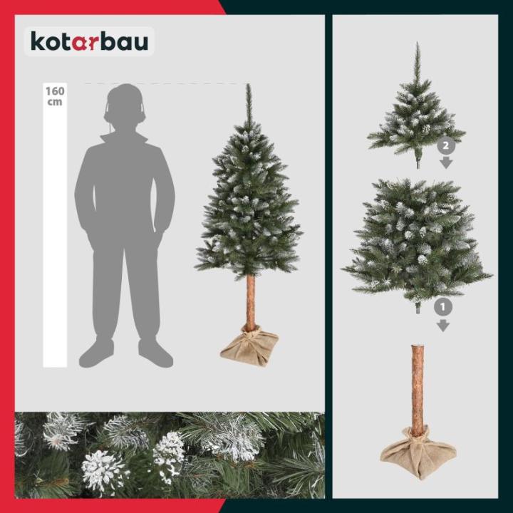 Kunstkerstboom, sneeuw, 160 cm, diamantsparrenboom op een houten stam met plastic standaard, kerstboom, kunstboom, kunstboom, kerstboom
