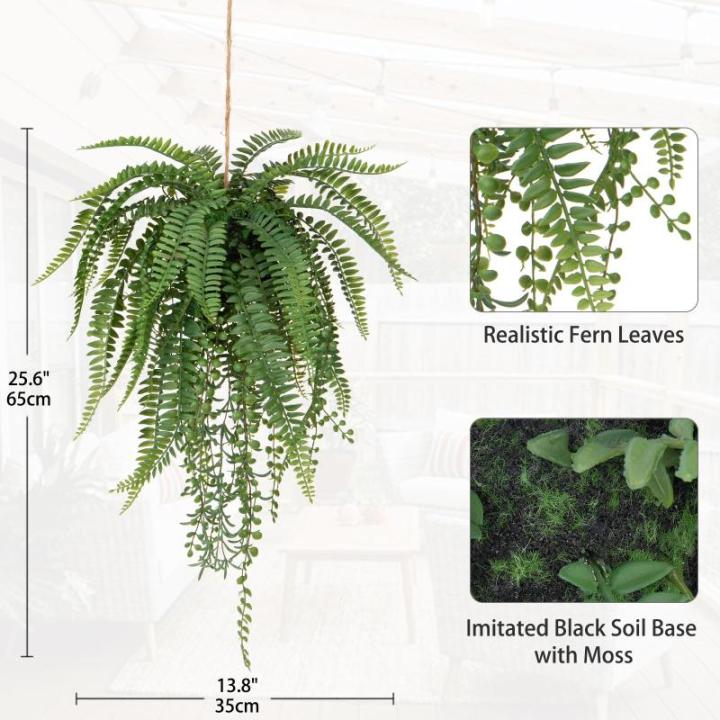 Kunstmatige hangplant van 35 cm met henneptouw, nepplanten, Boston-varen, hangende planten voor binnen, voor thuis, keuken, badkamer, wanddecoraties
