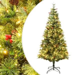 Weihnachtsbaum mit Beleuchtung und Kiefernzapfen Grün 225 cm Christbaum Dekobaum mit Ständer Kunstbaum Tannenbaum Weihnachten Künstlicher Weihnachtsbaum für Weihnachtsdeko