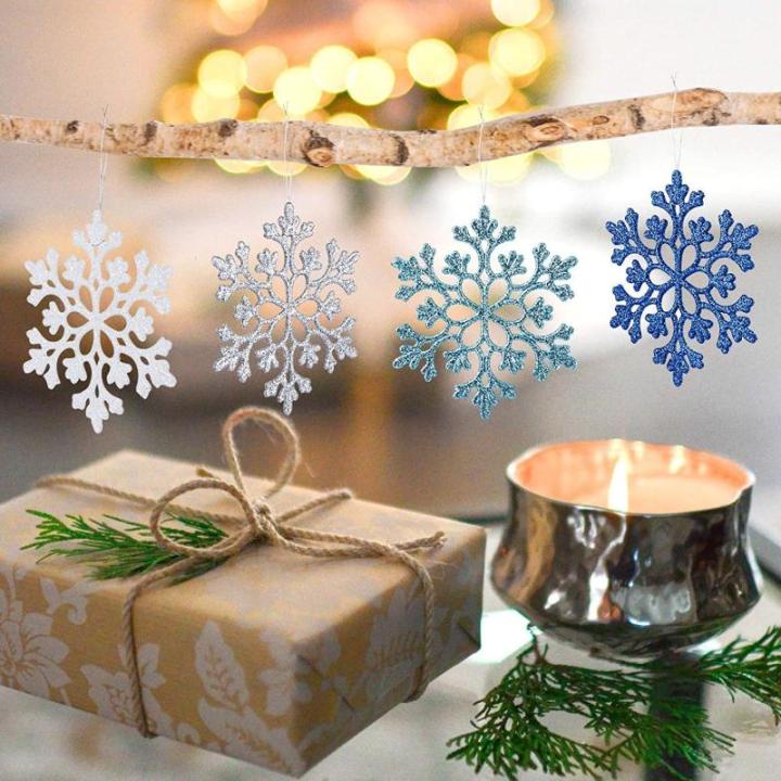 24 stuks sneeuwvlokken kerstdecoratie in 4 kleuren voor kerstboom glitter kerstboomversiering
