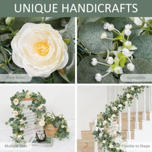 Kunstbloemenkrans, bruiloft, rozenkrank, slingers, 2 stuks, kunstbloemen, eucalyptus, hangende slinger, witte kunstplant voor achtergrond, feestdecoratie (wit, 4 stuks)