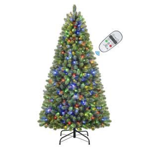 Kunstkerstboom, 180 cm, met verlichting, 330 warmwitte en meerkleurige lampen, 8 transformatiemodi, 1018 takken en opvouwbare metalen standaard