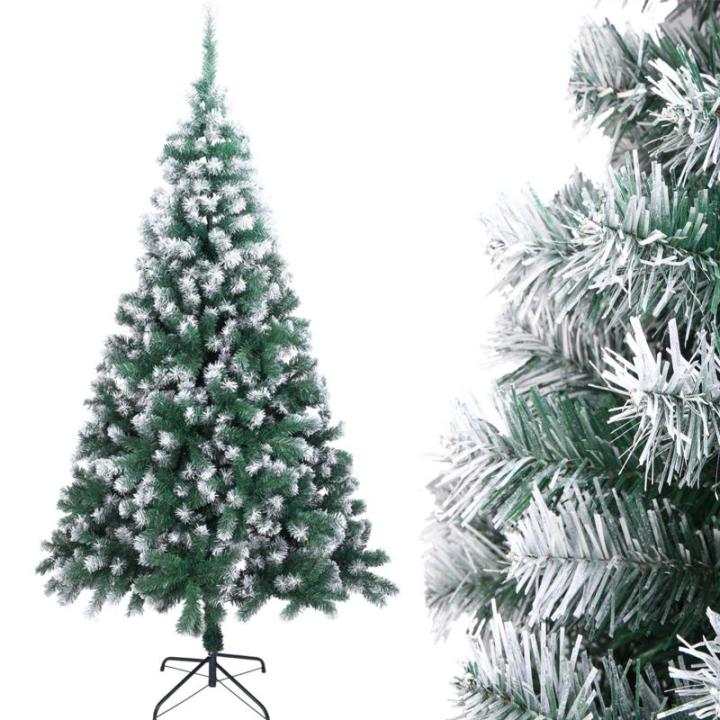 Kunstkerstboom, 120/150/180/210 cm, pvc-materiaal, verdikte takken, opvouwbaar, met robuuste sokkel, groen en wit, 210 cm