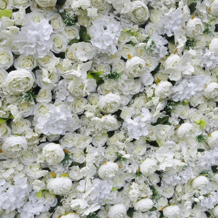 Weißer Rosen-Blumen-Wand-Hintergrund, Künstlicher Wand-Blumen-Hintergrund 3D-Seiden-Hortensie-Rosen-Blumen-Panel Für Foto-Hintergrund-Home-Party-Hochzeits-Hintergrund-Dekoration