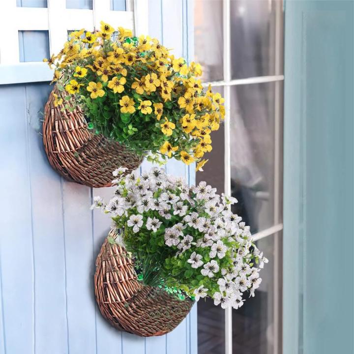 Kunstbloemen, 8 bundels voor buiten, uv-bestendig, namaakbloemen, vervaagt niet, groene kunstplant, tuin, veranda, raam, box, kantoor, struiken, decoreren (wit)