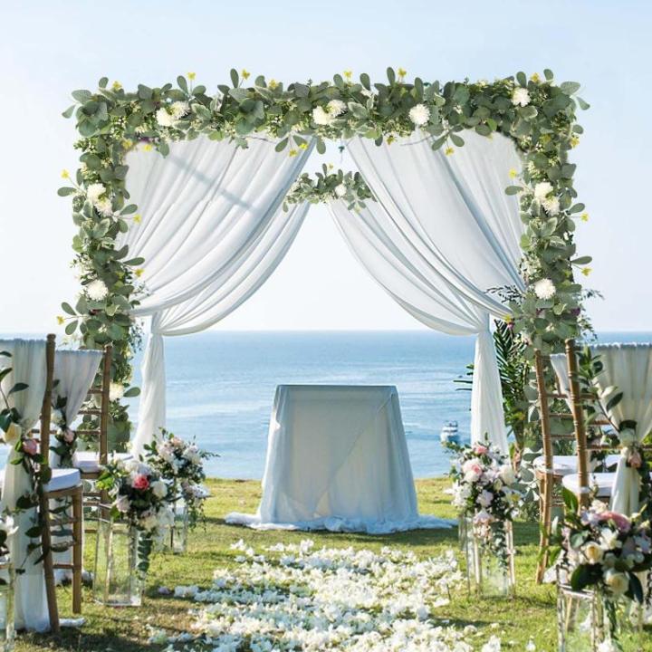 4 Stück Künstliche Eukalyptus Girlande Weiße Hortensien Tischgirlande Efeu Hängepflanze Kunstpflanze Reben Gefälschte Schmetterling Grün Blättergirlande für Hochzeit Party 