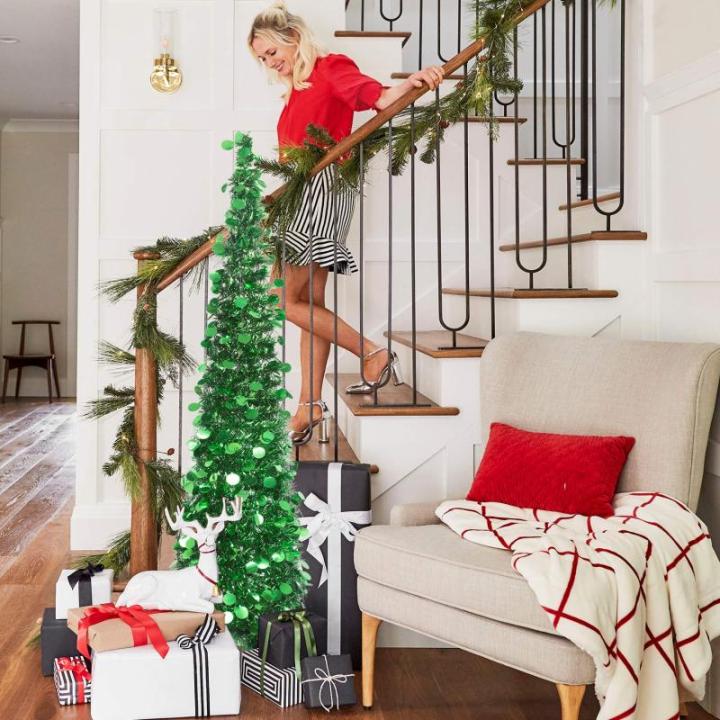 Kunstkerstboom, 1,5 m, opvouwbare pop-up kerstboom met pailletten voor Kerstmis, feestbenodigdheden, huisdecoratie, rood