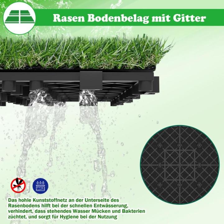 2㎡ Kunstrasen Bodenbelag Fliesen 30x30cm Rasenfliesen Outdoor Terrassenfliesen Klickfliesen mit Drainage Gitter Künstlicher Rasenteppich 22 Stück Bodenfliesen für Balkon Terra
