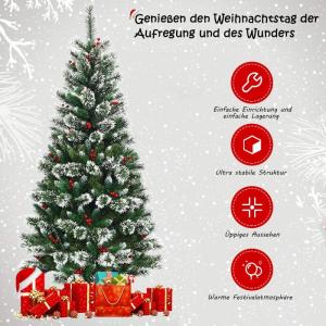 150/180/210/240 cm kunstkerstboom met rode bessen, sneeuwbedekte dennenboom met metalen standaard, pvc- en dennennaalden, kunstboom, kerstklapsysteem (180 cm)