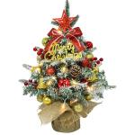 Mini-kerstboom met led, 45 cm kleine kerstboom, versierd met kunstsneeuw en ornamenten, mini-dennenboom voor kerstdecoratie (rood, zilver, goud)