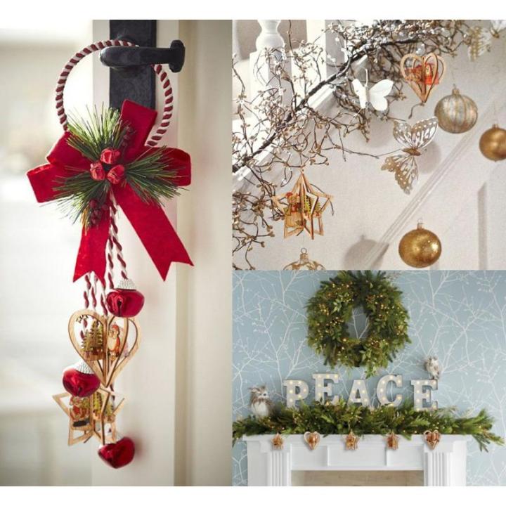 6 kerstboom decoraties houten, 3D kerstdecoratie kerstboom, kerstboomdecoratie met hangtafels van hout,kerstboom decoratie voor het decoreren van kerstboom,DIY Xmas Party Supplies