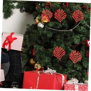 Ceramic Ornaments 10 Stück Weihnachtsblätter für den Außenbereich, Weihnachtsbaum, künstliche Blätter, künstliche Tannenzweige, Weihnachts-Tannenzweige, glitzernde Blätter,