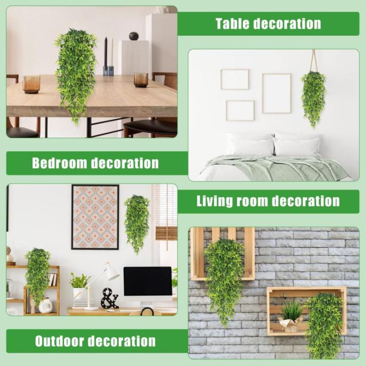 Kunsthangplanten, 3,40 m voor binnen en buiten, groene bladeren, plastic kunstbamboebladeren, huilende hangende planten op pot, groen wijnstokken voor huis, tuin, muur, esthetische