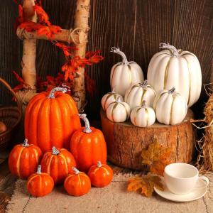 7 Stück Kürbisse, Thanksgiving-Kürbis-Dekorationen, Verschiedene Größen, künstliche Schaumstoff-Ernte-Herbst-Dekoration, künstliche Kürbisse, Dekorationen für den Innenber