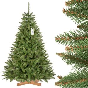 Kunstkerstboom, 180 cm, spar, natuur, met kerstboom, houten standaard, kunstdennenboom met groene stam, gemaakt in de EU