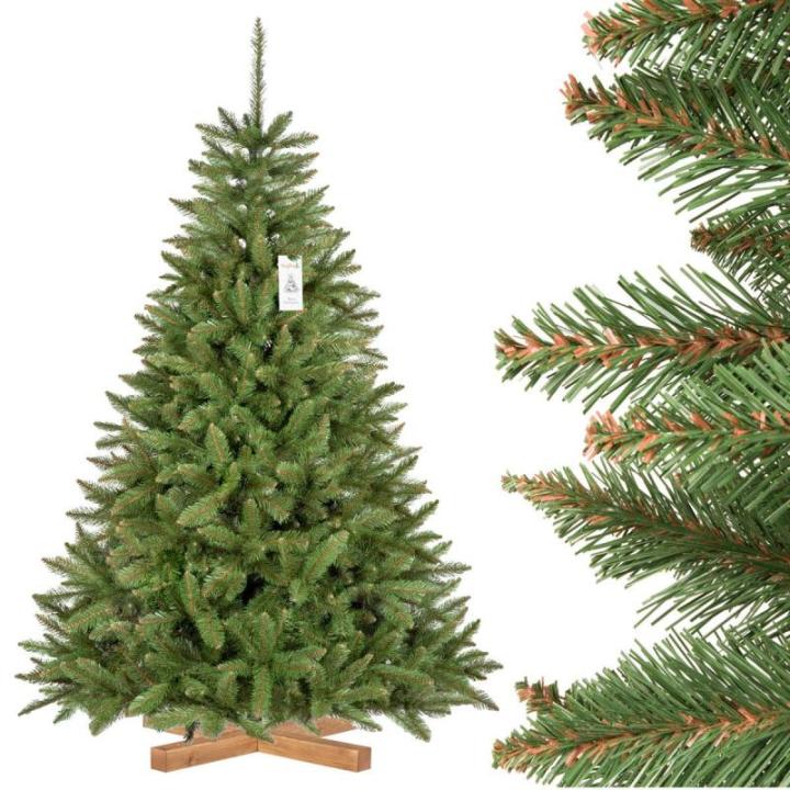 Kunstkerstboom, 180 cm, spar, natuur, met kerstboom, houten standaard, kunstdennenboom met groene stam, gemaakt in de EU