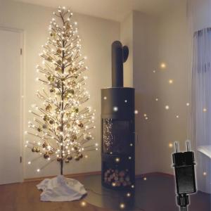 Led-kerstboom met 296 warmwitte leds en sneeuwdecoratie, 180 cm, bruin, geschikt voor buiten, kerstboom, takken en takken buigzaam, incl. metalen standaard