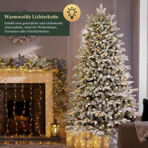 Witte kunstkerstboom met verlichting, 180 cm, sneeuwdennenboom, kunstkerstboom met 330 leds, handschoenen, houten standaard
