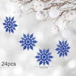 24 x sneeuwvlokken kerstdecoratie voor kerstboom glitter kerstboomversiering, blauw