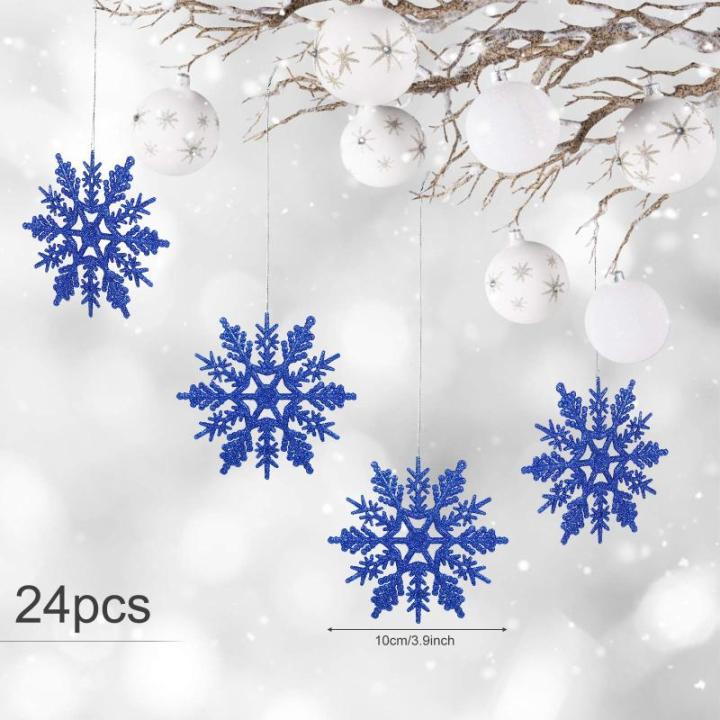 24 x sneeuwvlokken kerstdecoratie voor kerstboom glitter kerstboomversiering, blauw