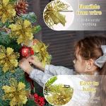 Weihnachtsblumen Künstlich, Weihnachtsbaum Blumen Mit 15 Clips, Glitzer Blumen Weihnachten, Künstliche Blumen für Weihnachten (Gold)