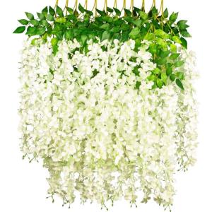 12 stengels nep Wisteria slinger opknoping bloem zijde bloem Wisteria Wijnstok decoratie voor outdoor indoor home keuken tuin huwelijksceremonie hotel party art decor (wit)