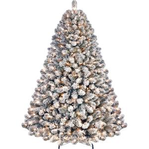 210 cm kerstboom kustlich met verlichting, led witte decoratie met 8 lichtmodi, 350 warmwitte lampen, opvouwbare standaard, sneeuwtakpunten voor feestdecoratie thuis