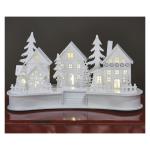DCWW21 Lichtgevend kerstdorp van hout, 6 leds, warm wit licht, kerstdecoratie, winterdorp op batterijen (2 x AA), IP20 binnen, 6/18 uur timerfunctie, levensduur 10.000 uur