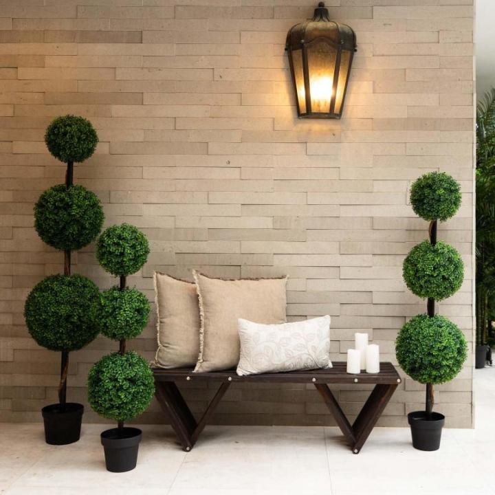 Künstlicher Buchsbaum-Formschnittbaum mit drei Kugeln, 1,2 m (Indoor/Outdoor)