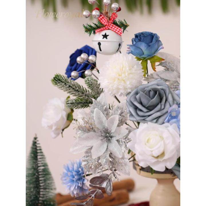 Künstliche Weihnachtsblumen, Mischung aus Seidenblumen, künstliche Rosen mit Stielen für selbstgemachte Hochzeit, Brautsträuße, Tischdekoration, Heimdekoration.