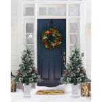 Kunstkerstboom, 90 cm, met 78 verlichting, sneeuwvlokken, op batterijen, pre-lit premium met rode bessen, kerstdecoratie voor thuis, kantoor, witte basis