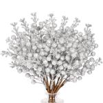 Kunstbessen kerstdecoratie, 24 stuks kunstbessendecoratie, kunstbessentakken voor kerstboom, decoratie, handwerk, bruiloft, vakantie, winterdecoratie, zilverkleurig
