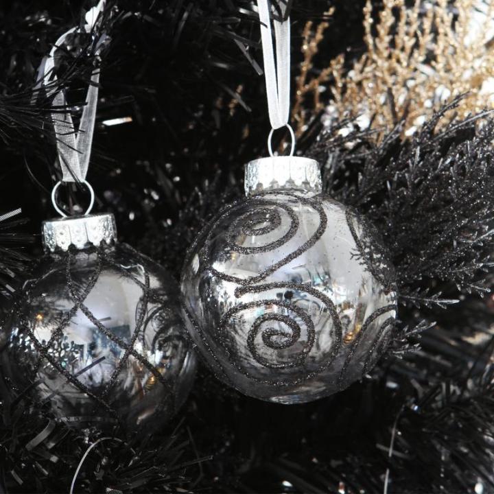 60 mm/2,36 inch onbreekbare doorzichtige plastic kerstbal ornamenten set met glitterschilderij, transparant, doorkijkend, kristallen ballen, kerstboomdecoraties (30 tellingen, zwar