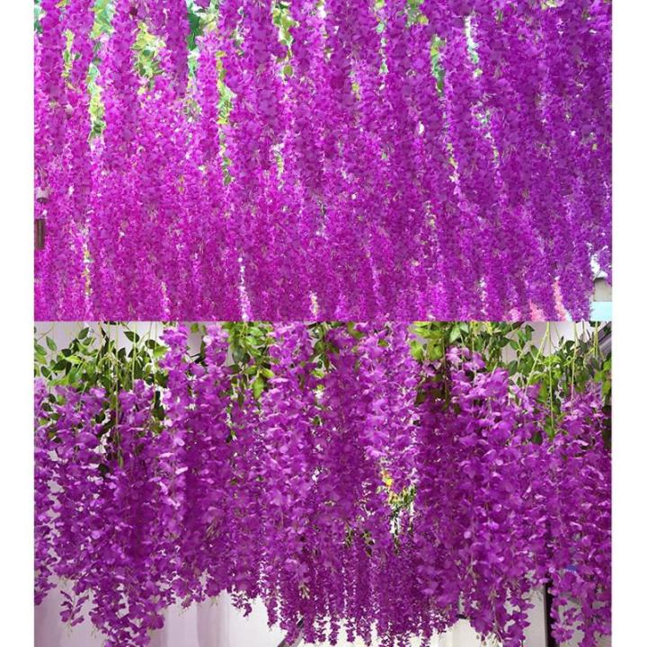 12 stengels nep Wisteria slinger opknoping bloem zijde bloem Wisteria Wijnstok decoratie voor outdoor indoor home keuken tuin huwelijksceremonie hotel party art decor (paars)