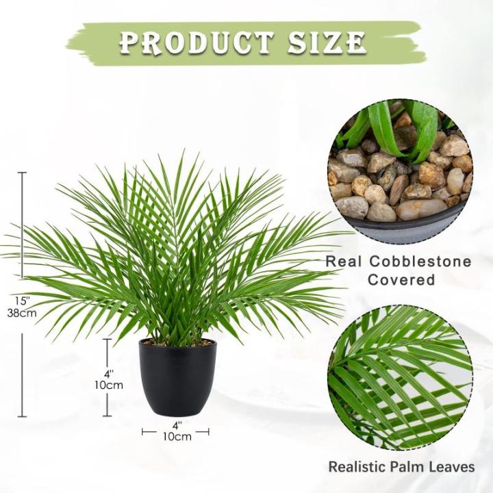 Kunstplant 38 cm nepplanten in potten kunstmatige areca palmplant decoratieve in pot realistische tropische kamerplant binnen voor thuiskantoor slaapkamer badkamer keuken bureau de