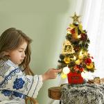Mini Weihnachtsbaum 50CM Kleiner Weihnachtsbaum mit Beleuchtung, Weihnachten Deko Christbaum mit LED Lichterkette und Weihnachtskugel, Künstliche Weihnachtsbäume Geschmückt für