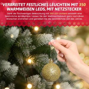 Wija Kerstboom met verlichting, kunstkerstboom met lichtketting, 350 warm wit, ledlicht, kunstsneeuwcoating, 850 takken en houten standaard, van PE-spuitgietwerk en pvc (H180)