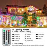 Lichtsnoer met 300 leds, warmwit en kleurrijk, dimbaar, 11 modi, timer, werkt op stroom, IP44 waterdicht, voor en buiten, Kerstmis, kerstboom, huis, feest, tuindecoratie