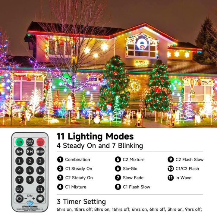 Lichtsnoer met 300 leds, warmwit en kleurrijk, dimbaar, 11 modi, timer, werkt op stroom, IP44 waterdicht, voor en buiten, Kerstmis, kerstboom, huis, feest, tuindecoratie