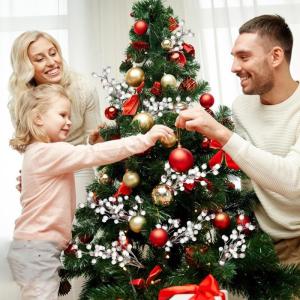 Künstliche weiße Beerenstiele, burgunderrote weiße Beerenspieße, Stechpalmenbeeren, Zweige für Weihnachtsbaumschmuck, Basteln, Hochzeit, Urlaub, Jahreszeit, Winterdekoration, 