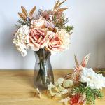 , planten, zijden bloemstukken, bruiloftsboeketten, decoraties, kunststof bloementafeldecoratie voor thuis, keuken, tuin, feestdecoratie (champagne roze roos)