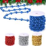 15M Kerstboom kralen guirlande Kerstboom ornamenten kralen lint | Kraaldiameter 8mm & 4mm | Kerstboomketting decoratie (blauw)