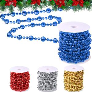 15M Kerstboom kralen guirlande Kerstboom ornamenten kralen lint | Kraaldiameter 8mm & 4mm | Kerstboomketting decoratie (blauw)