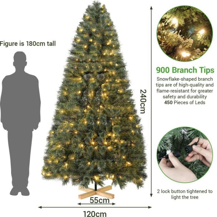 Nordmanntanne Kunstkerstboom, Levensechte Voorbehandelde Dennennaalden, Kerstboom met Handgemaakte Houten Standaard, Vakantie Decoratie voor Thuis en Winkel, 450 Warm Witte Lampjes