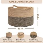 Dekenmand, grote manden voor opslag, speelgoedmanden opslag kinderen, 21,7 x 13,8 inch katoenen touwmand voor woonkamer, rieten manden om te organiseren, 90 l, zwart en jute
